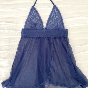 Soft Blue Victoria’s Secret Lace Halter Babydoll Lingerie